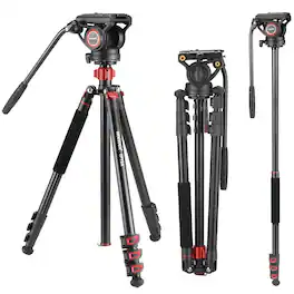 Neewer - 72" Fluid Head Video Tripod/Monopod, 360° Pan & Tilt, 13.2lb Load
