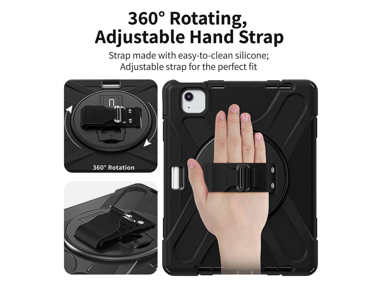 360° Rotating, Adjustable Hand Strap  
Strap made with easy-to-clean silicone; Adjustable strap for the perfect fit  
360° Rotation