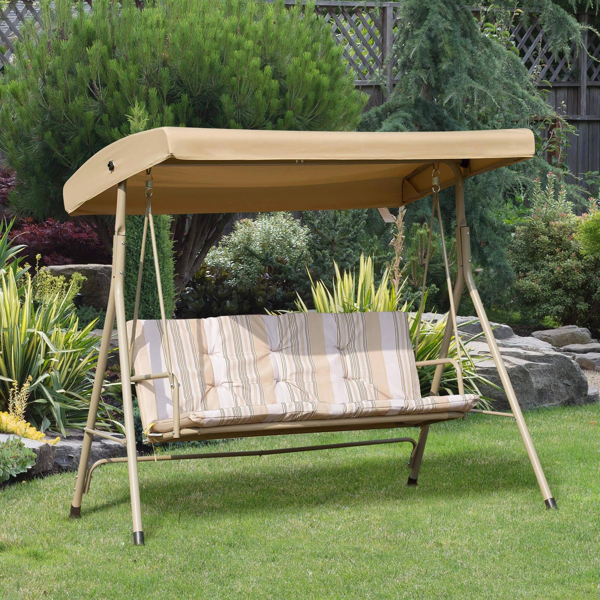 Alt View 1. Resenkos - Resenkos 3-Seat Swing Set, Outdoor Canopy Glider With Removable Pads, Adjustable Sunshade, Carbonized Color.