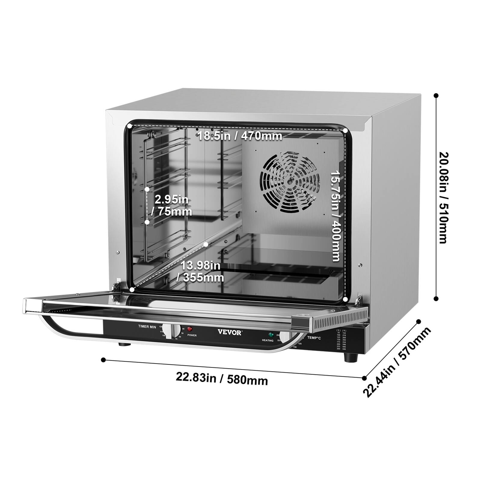 18.5in / 470mm / 2.95in / 75mm
13.98in / 355mm
15.75in / 400mm
20.08in / 510mm
22.83in / 580mm
22.44in / 570mm
