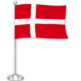 G128 - Denmark Desk Flag Set - 8.5 x 5.5 in Printed 300D Polyester with 15-inch Metal Pole and Suede Base - Assorted Colors