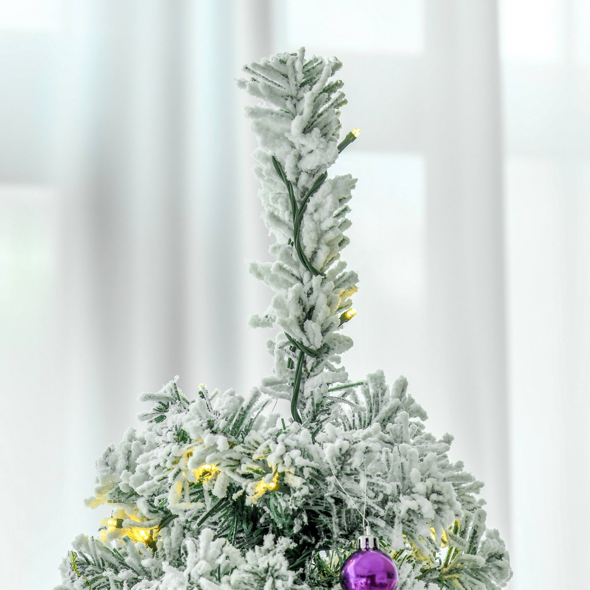 Alt View 8. Homcom - Prelit Snow-Flocked Artificial Christmas Tree, Slim Xmas Tree with 550 LED Lights and 988 Branches - Green.