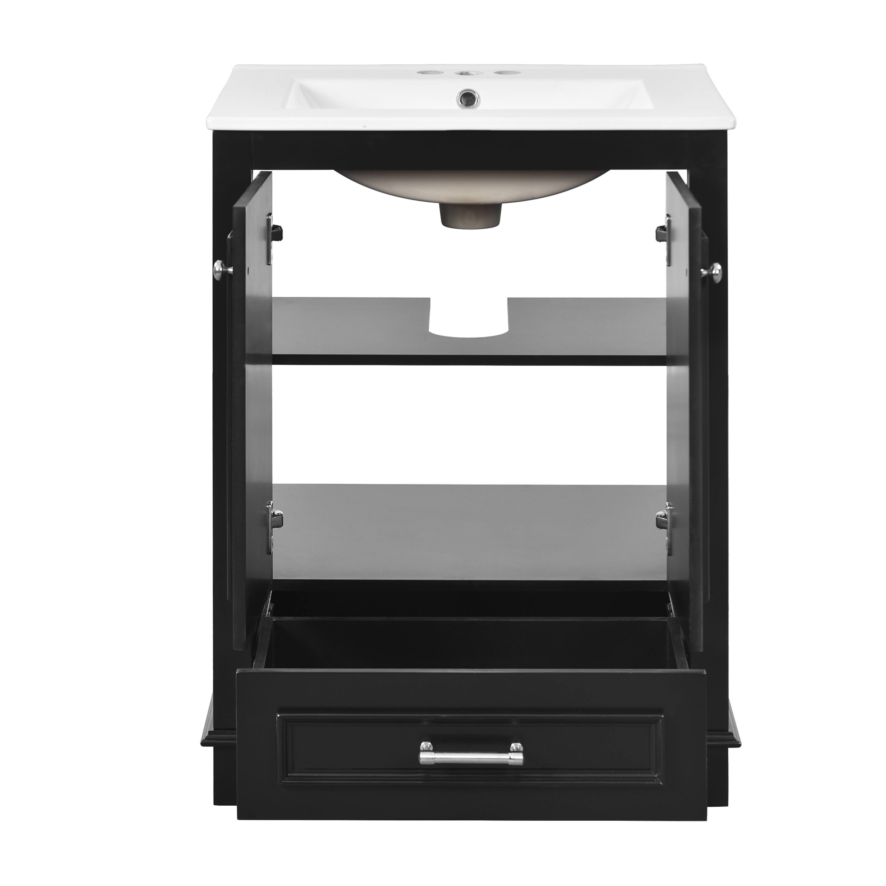 Alt View 8. Tiramisubest - 24" Bathroom Vanity with Ceramic Sink Combo, Modern Storage Cabinet  with Silver Handles,  Soft Closing Doors - Black.