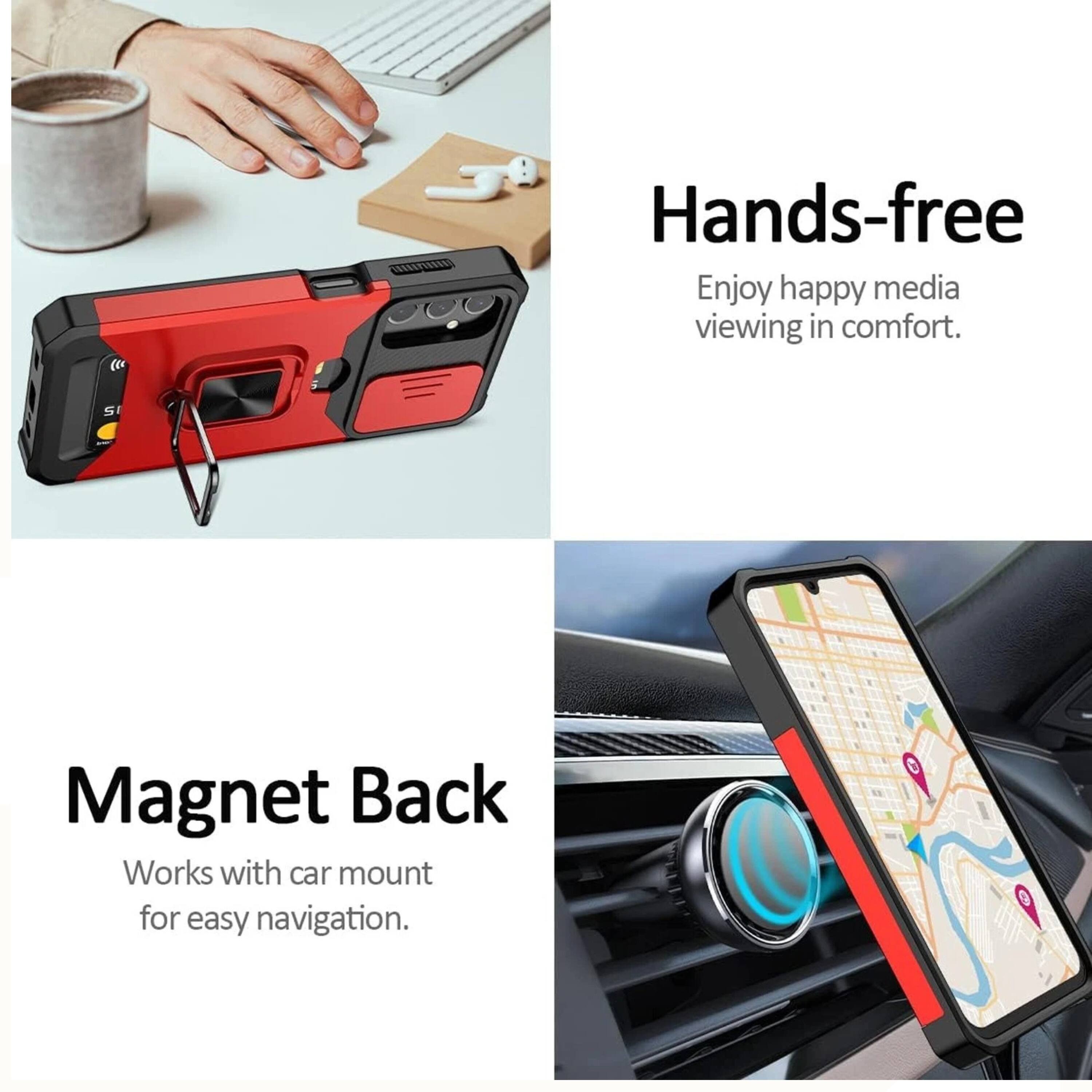 Hands-free  
Enjoy happy media viewing in comfort.  

Magnet Back  
Works with car mount for easy navigation.