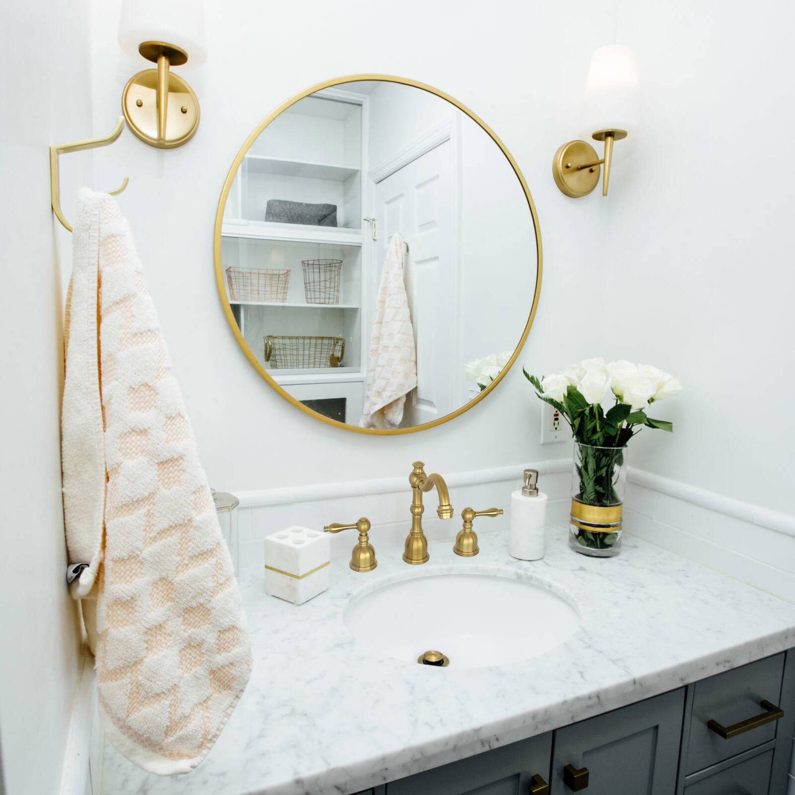 Alt View 5. Akicon - Akicon 8 inch Two-Handles Widespread Bathroom Sink Faucet in Brushed Gold - Brushed Gold.