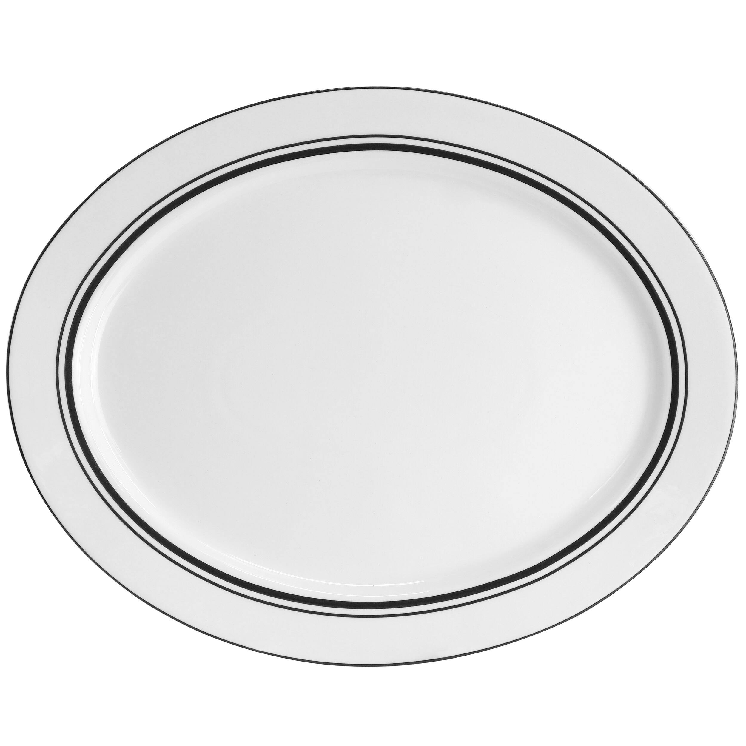 Alt View 2. Sur La Table - Sur La Table 2 Piece 14 Inch Ceramic Oval Serving Platter in White with Black Bands - White.