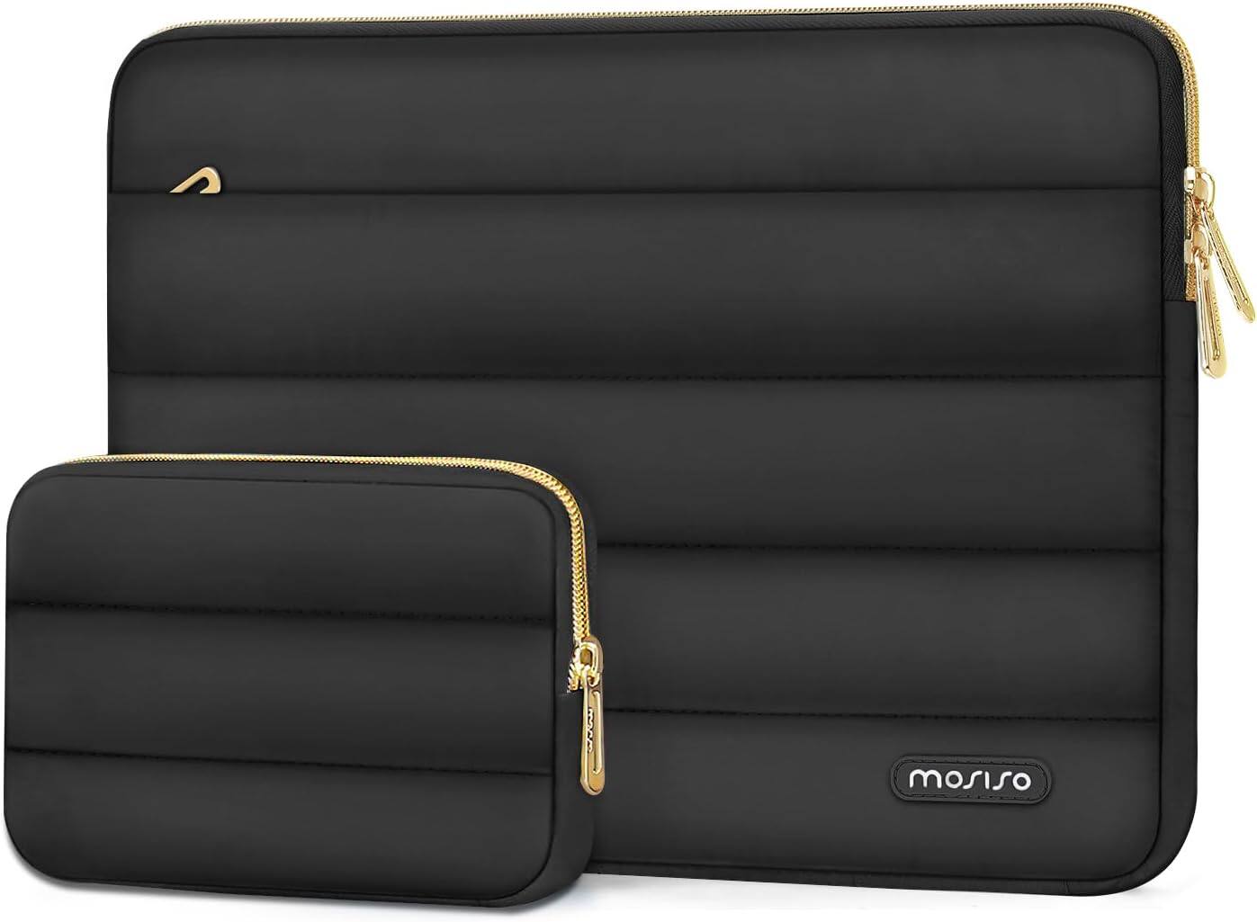 Front. mosiso - Puffy Laptop Sleeve 13-13.3 inch for MacBook Air 13 13.6 M4 M3 M2 M1/Pro 13/Pro 14, HP Dell ASUS Lenovo - Black.