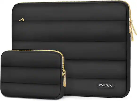 Front. mosiso - Puffy Laptop Sleeve 13-13.3 inch for MacBook Air 13 13.6 M4 M3 M2 M1/Pro 13/Pro 14, HP Dell ASUS Lenovo - Black.