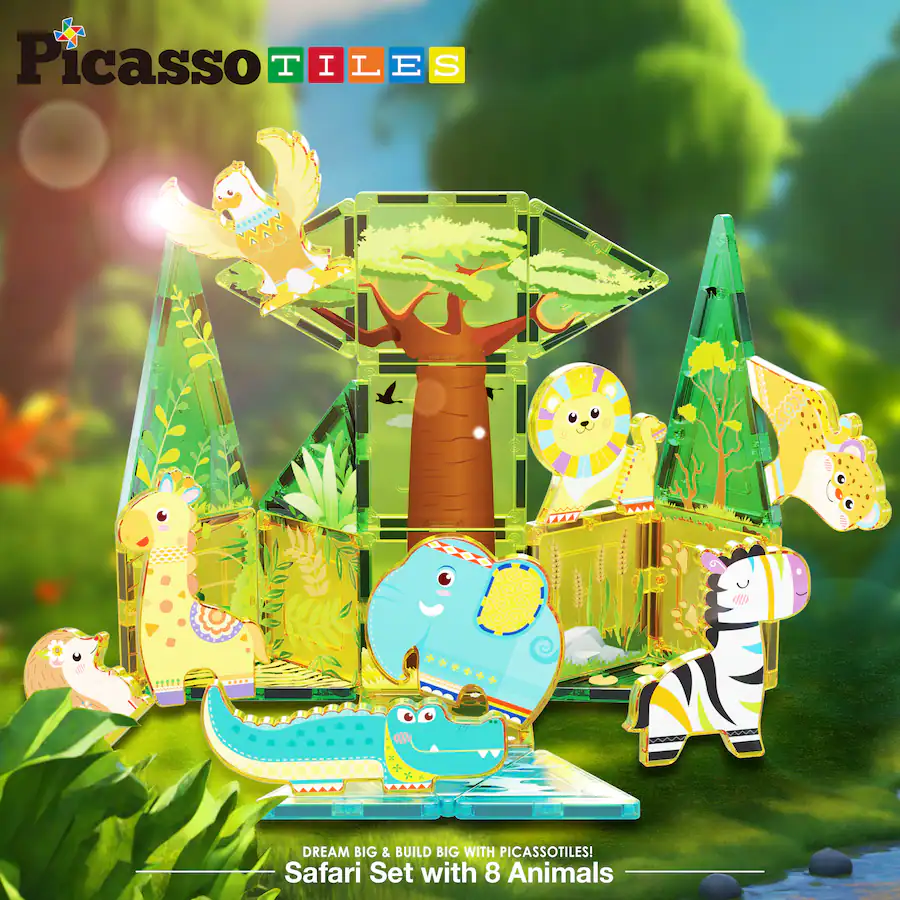 PicassoTiles PICASSO TILES Magnetic Tiles for Kids – Safari Animals ...