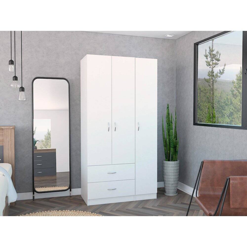 Alt View 2. TuHome - Austral Three Door Armoire White MDF - White.