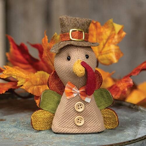 Angle. BreeBe - Stuffed Mini Fabric Turkey w/Buttons - Multi.