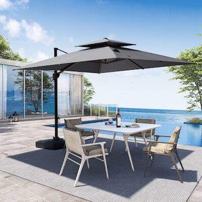 Alt View 8. Crestlive Products - Crestlive Products 11ft Aluminum Dark Gray Slide-tilt Cantilever Patio Umbrella Base - Dark gray.