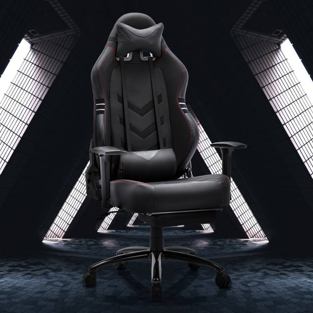 Angle. Bestier - Sweat-Proof PU Leather Gaming Chair Armrest Lumbar Support Ergonomic Office Chair with Adjustable Backrest & Footrest - Red.