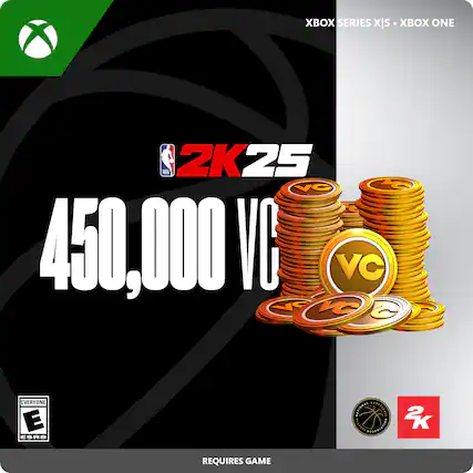 The text on the image reads: "XX SERIES XBOX ONE NBA 2K25 450,000 VC REQUIRES GAME."