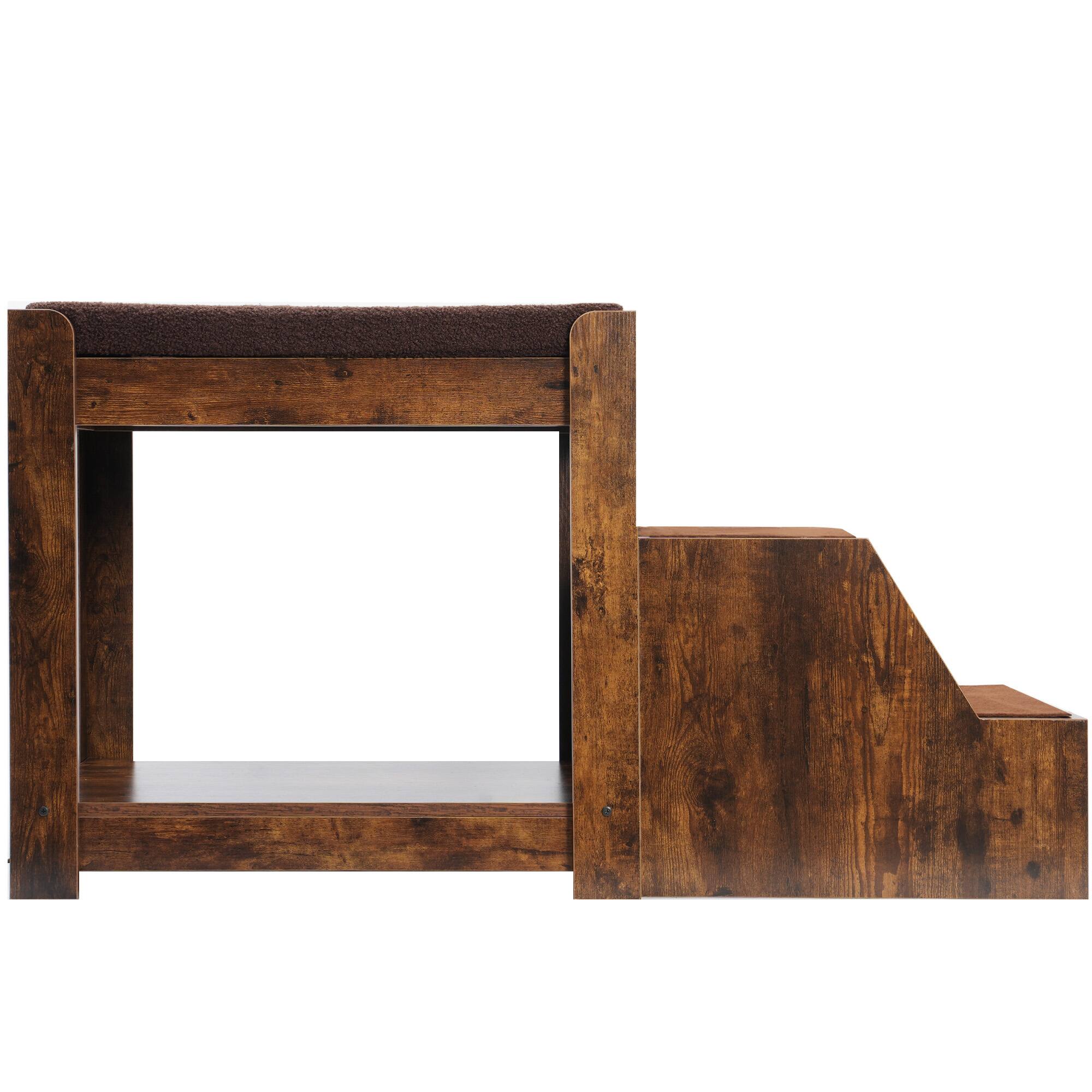 Alt View 2. Yardgrace - Pet Bunk Bed with Removable Step for Dogs and Cats Multi-Level Bed Window Perch Seat Platform - Brown.