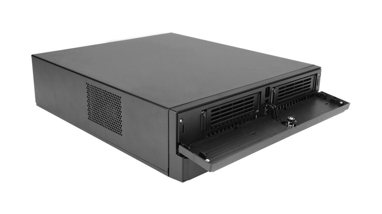 Alt View 1. In Win - BLG726 11.5L Slim Micro-ATX Mini-ITX Edge PC Case with 450W TFX Power Supply Pre-Installed - Black.
