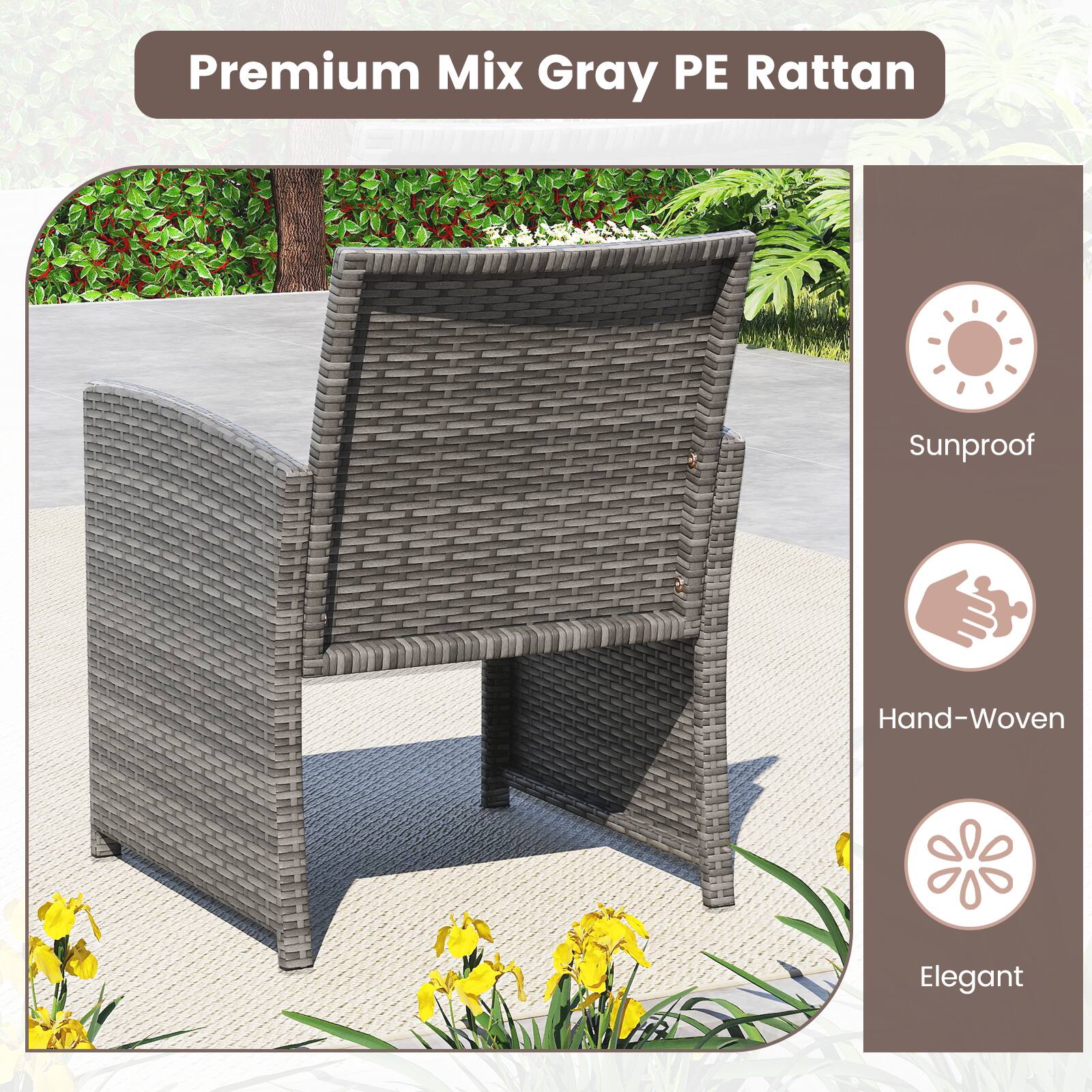 Premium Mix Gray PE Rattan

- Sunproof
- Hand-Woven
- Elegant