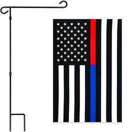 G128 - Garden Flag Stand 36 x 16 in with Thin Blue and Red Line 12 x 18 in Flag Combo - Assorted Colors