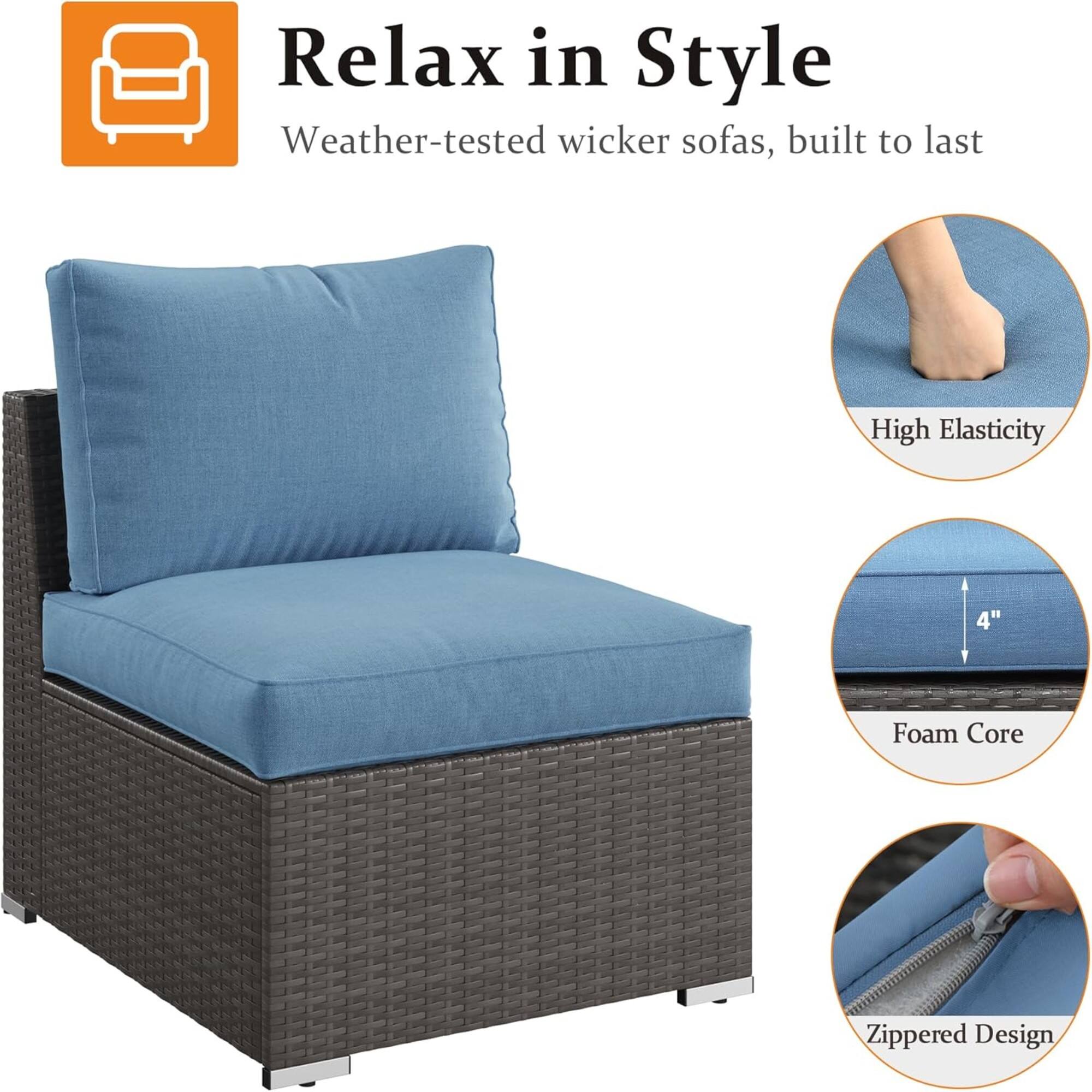 Relax in Style  
Weather-tested wicker sofas, built to last  

- High Elasticity  
- 4" Foam Core  
- Zippered Design