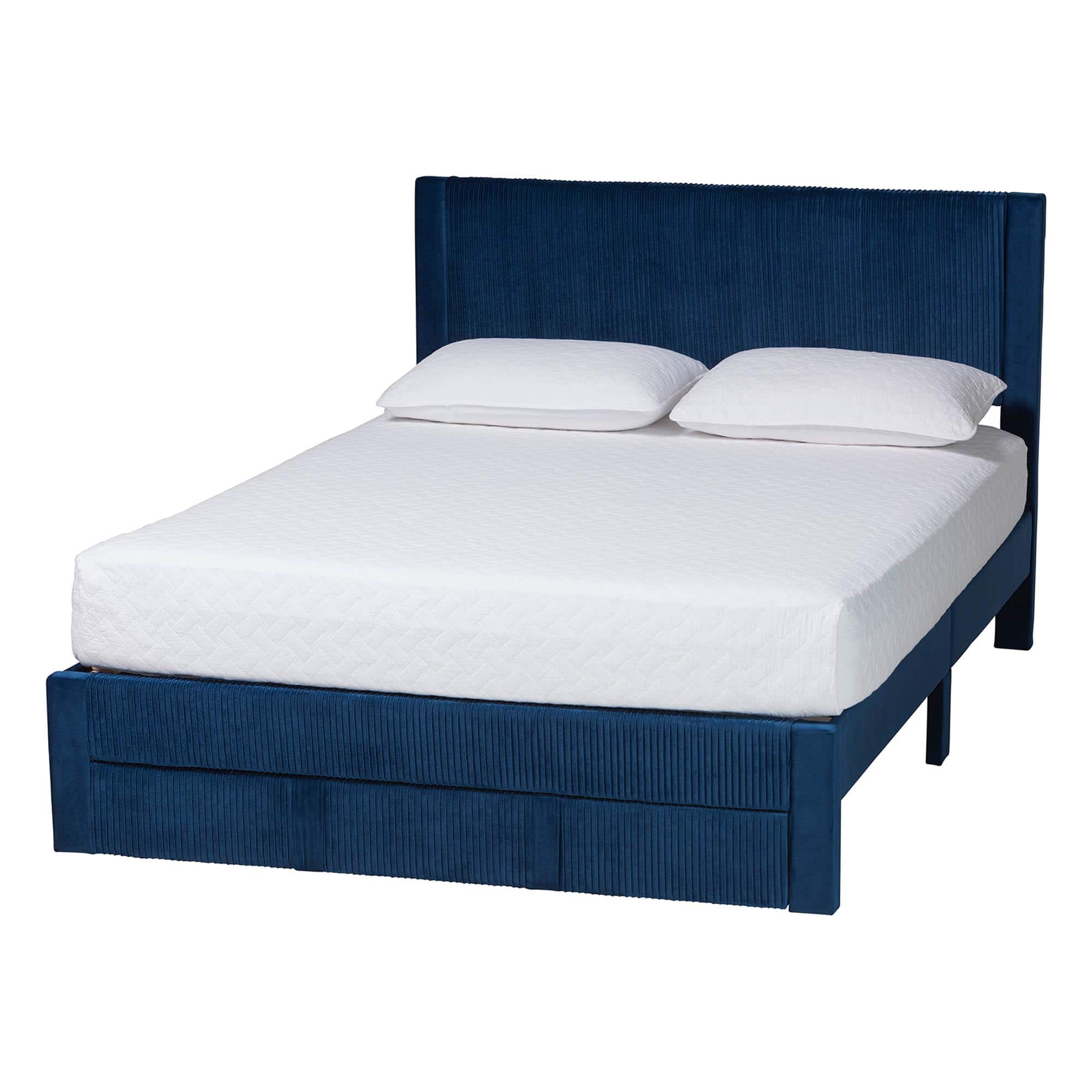 Baxton Studio - Elora Modern Pleated Velvet Queen Size Storage Bed - Navy Blue price history on PriceWatchPro