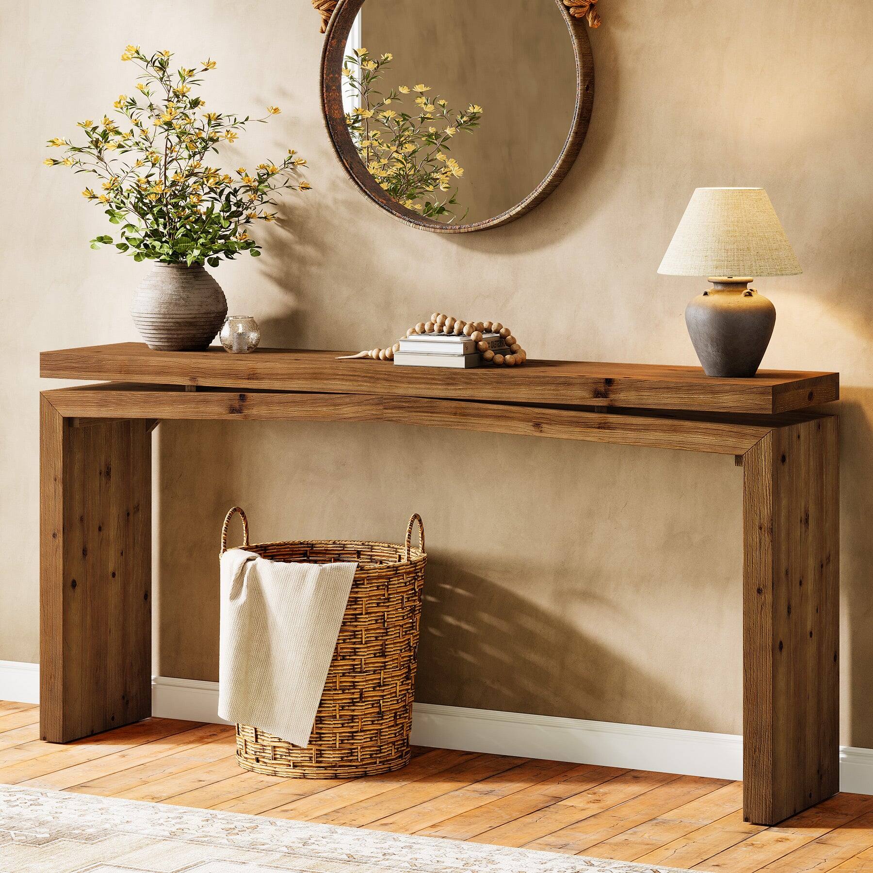 Front. Tribesigns - Farmhouse Solid Wood Console Table with Space-Saving Design and Rectangular Top for Entryway and Hallway - Brown.