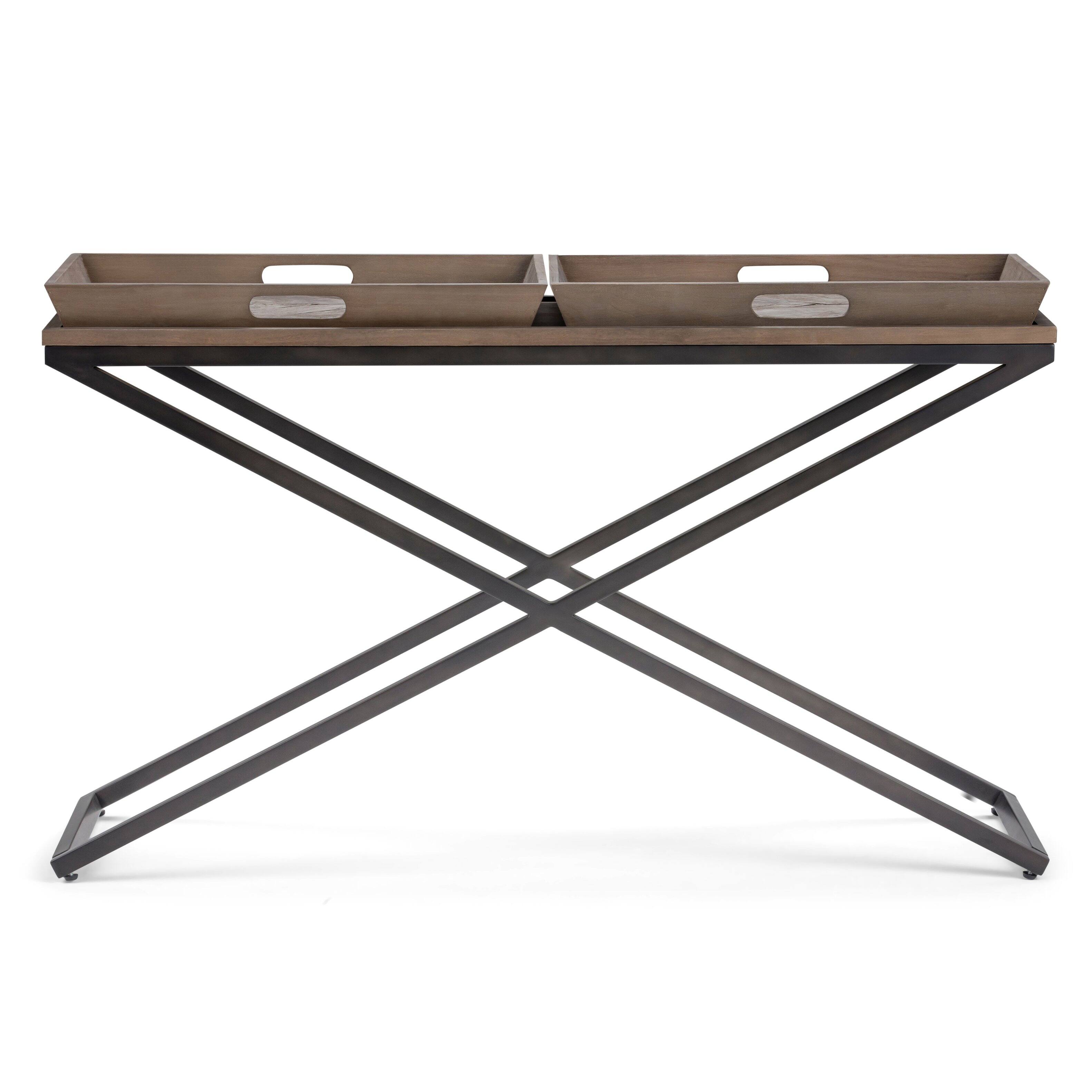 Left. Simpli Home - Damien SOLID AGED ELM WOOD and Metal 50 inch Wide Modern Industrial Console Table in Distressed Natural Elm - Distressed Natural Elm.