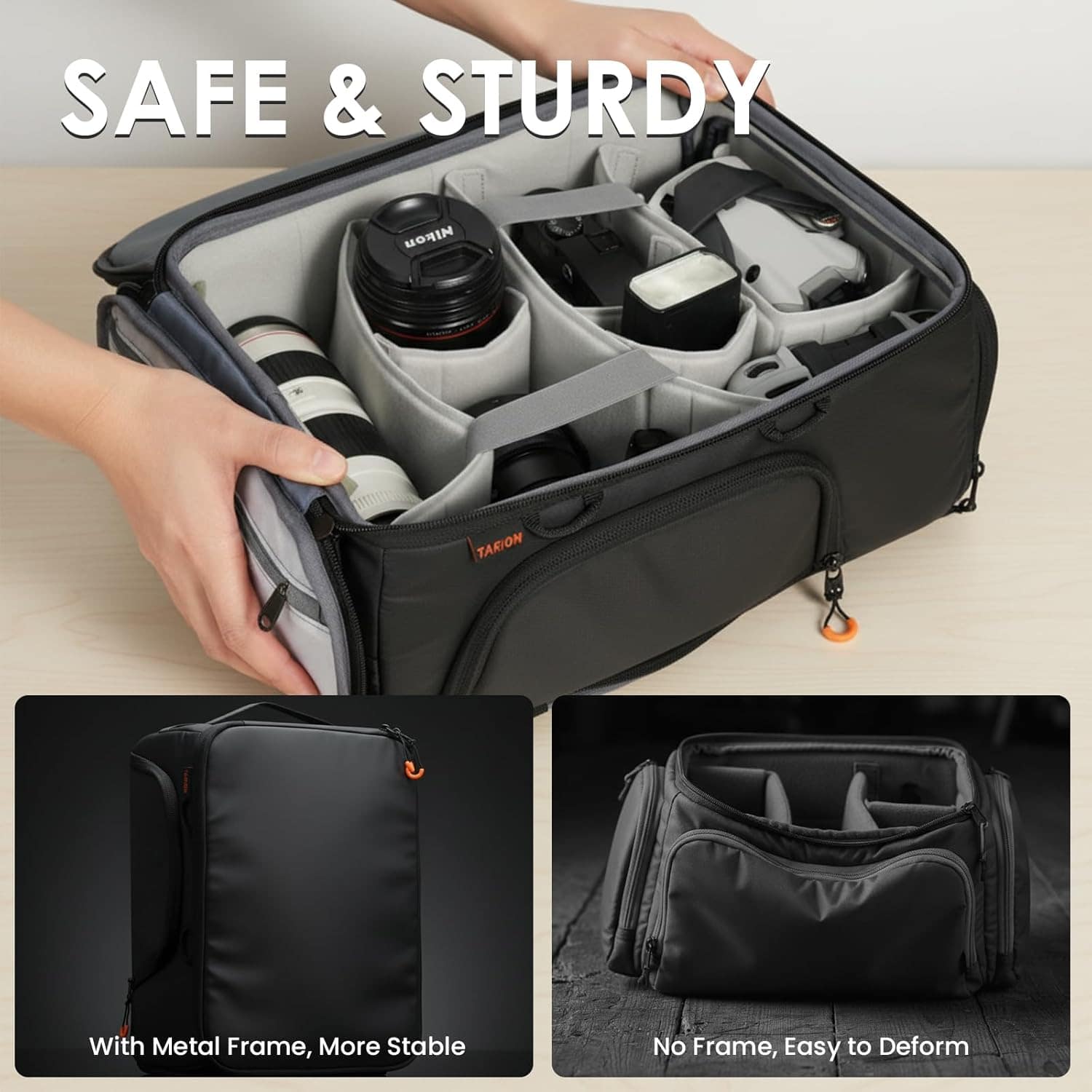TARION ShellCore Camera Insert Bag: 15L Padded Organizer for 2