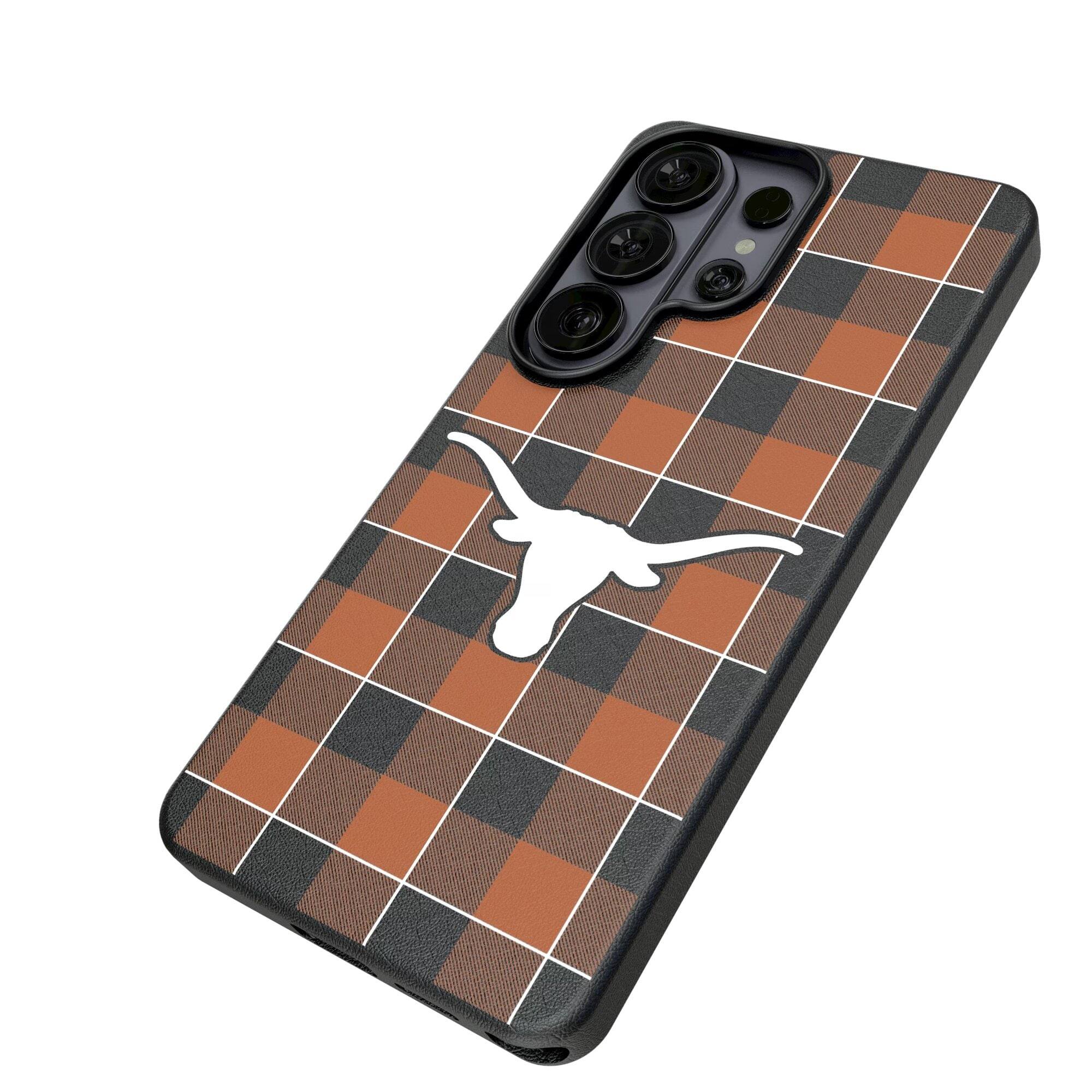 Alt View 1. Keyscaper - Texas Longhorns Plaid Galaxy Magnetic Bump Case - S24 - Black.