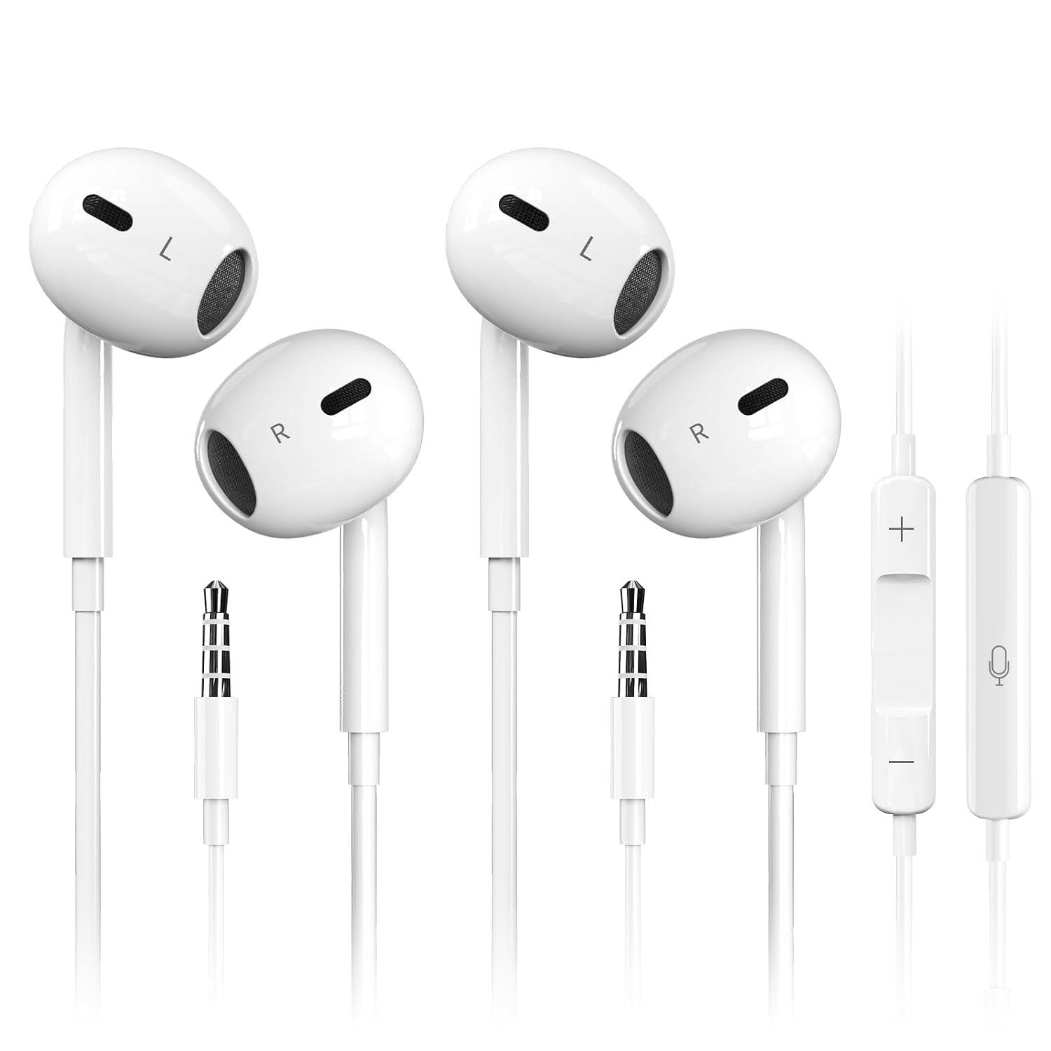 Front. Luckbyte - 2 Pack Wired Earbuds with Mic and Remote, 3. 5mm In-Ear Headphones for Phone, Tablet, Laptop, PC, White.