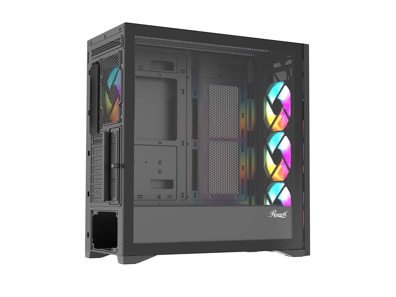 Alt View 7. Rosewill - Rosewill ACA502B ATX Mid-Tower Case w/ Mesh Panel, Tempered Glass, 4x ARGB Fans, USB 3.0 (Black) - Black.