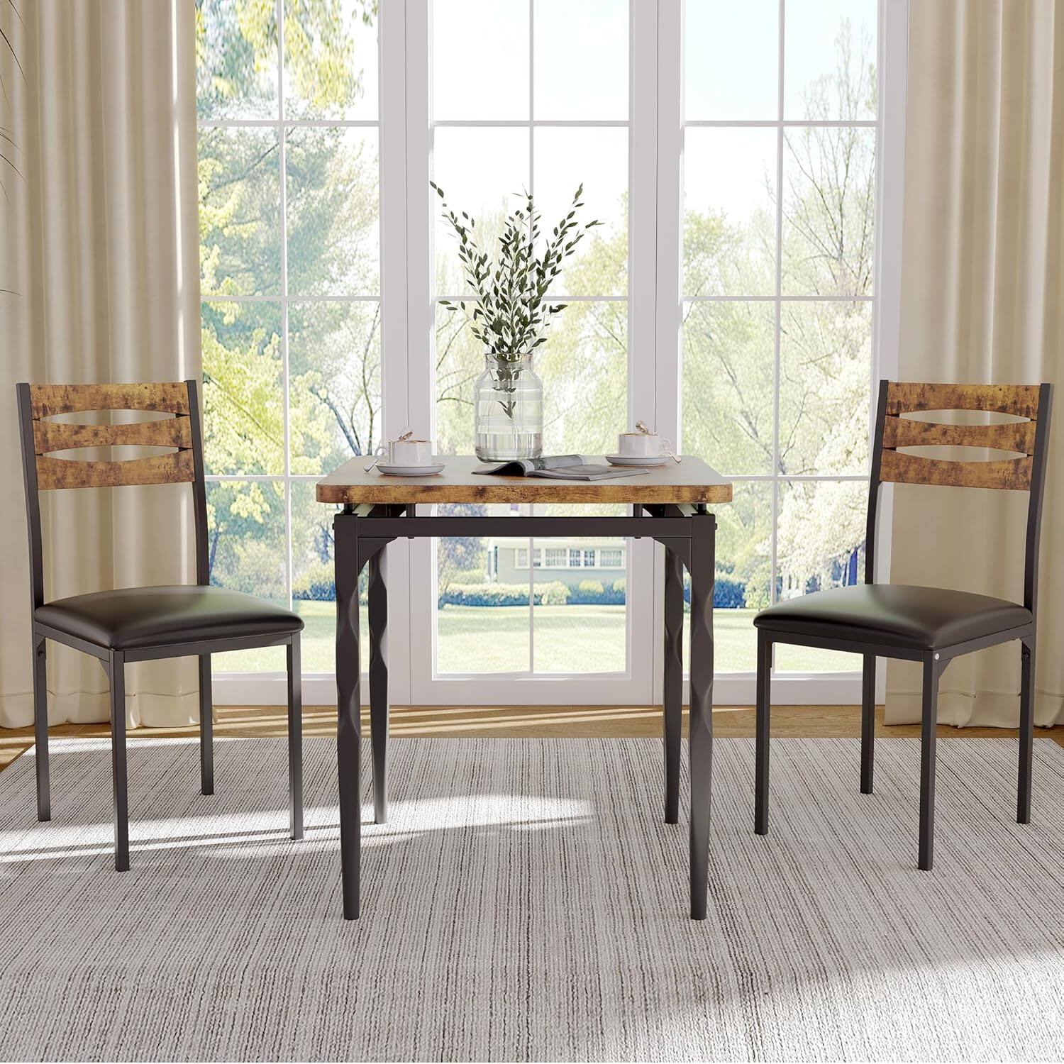 Alt View 2. Qeetex - 3-Piece Dining Table Set for 2 with Spiral Legs, for Small Kitchen & Apartment - Brown.