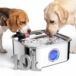 Oneisall - 10L/338oz Stainless Steel Automatic Dog Water Fountain 5 Layer Filtration Clean System with 3 Filter - Silver