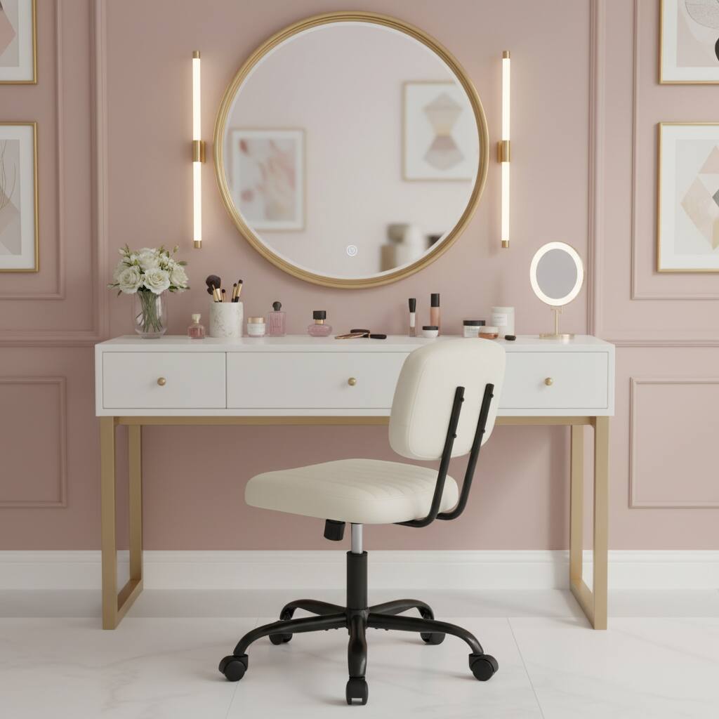 Alt View 6. AOITUN - Mid Back Office Chair for Daily Work, PU Leather Swivel Design with Adjustable Height, Comfortable Seat for Home - White.