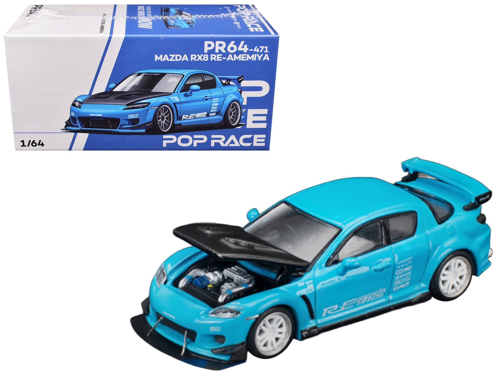 "Mazda RX8 RE Amemiya RHD Light Blue with Carbon Hood ""Tokyo Auto Salon 2026"" 1/64 Die Cast Model Car by Pop Race" price history on PriceWatchPro