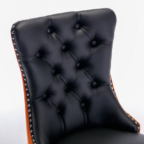 Alt View 6. LUCKY ONE - Assembled Tufted PU Velvet Dining Chair Set of 2 with Wood Legs Nailhead Trim High Back - Black PU.