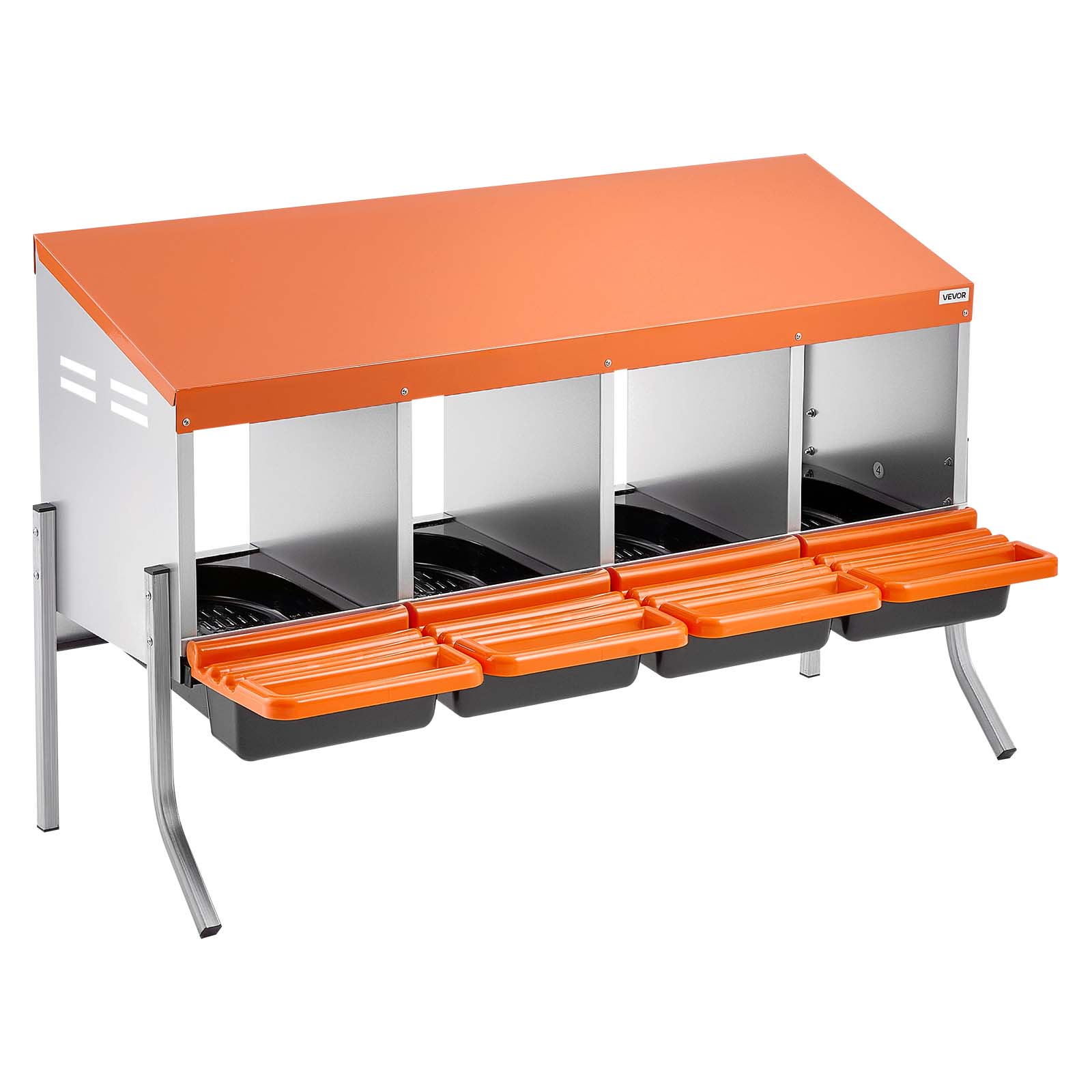 Alt View 5. VEVOR - Chicken Nesting Boxes,4 Compartments, with Support Legs, Easy Egg Collection, Galvanized Steel and High-Strength Plastic - Orange + black + silver.