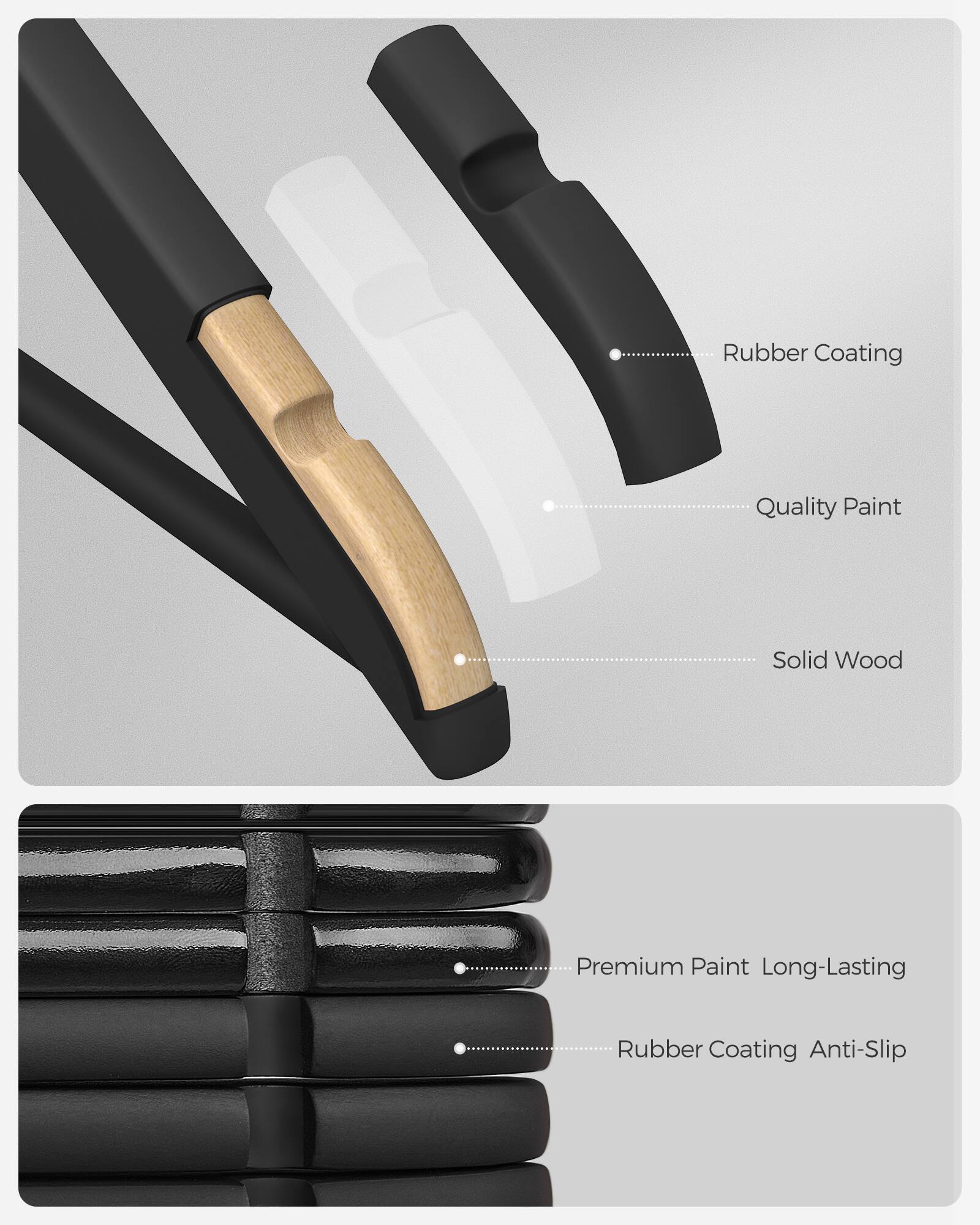 Rubber Coating  
Quality Paint  
Solid Wood  
Premium Paint Long-Lasting  
Rubber Coating Anti-Slip