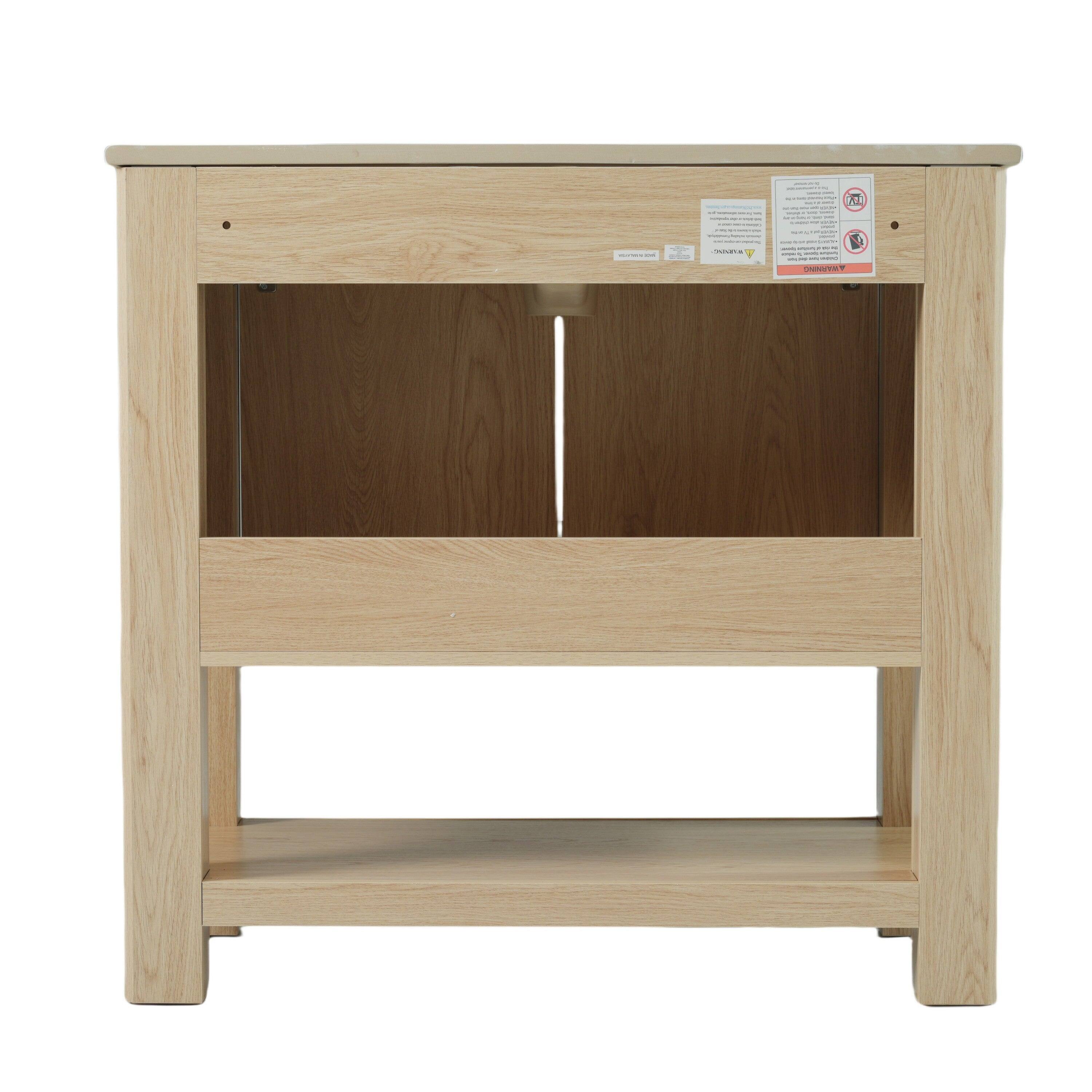 Angle. Boyel Living - 36 Inch Modern Bathroom Vanity with Rectangle Ceramic Sink Large Storage 45 Degree Free Handle Natural - Natural.