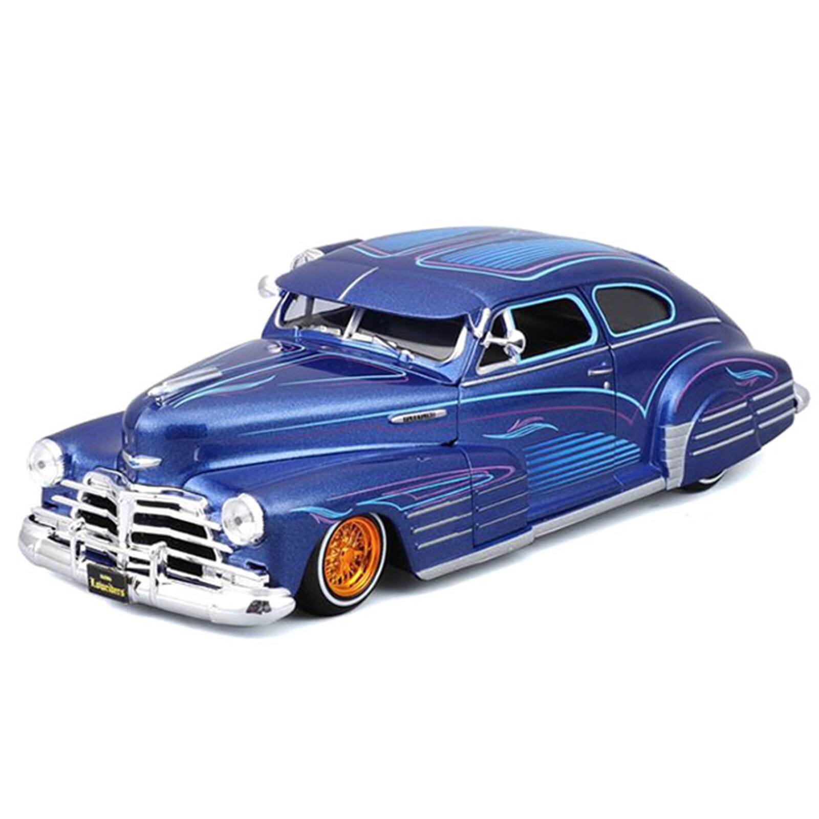 Alt View 1. Maisto - 1948 Chevrolet Fleetline Lowrider Blue Metallic with Graphics "Maisto Design" Series 1/25 Diecast Model Car by Maisto.