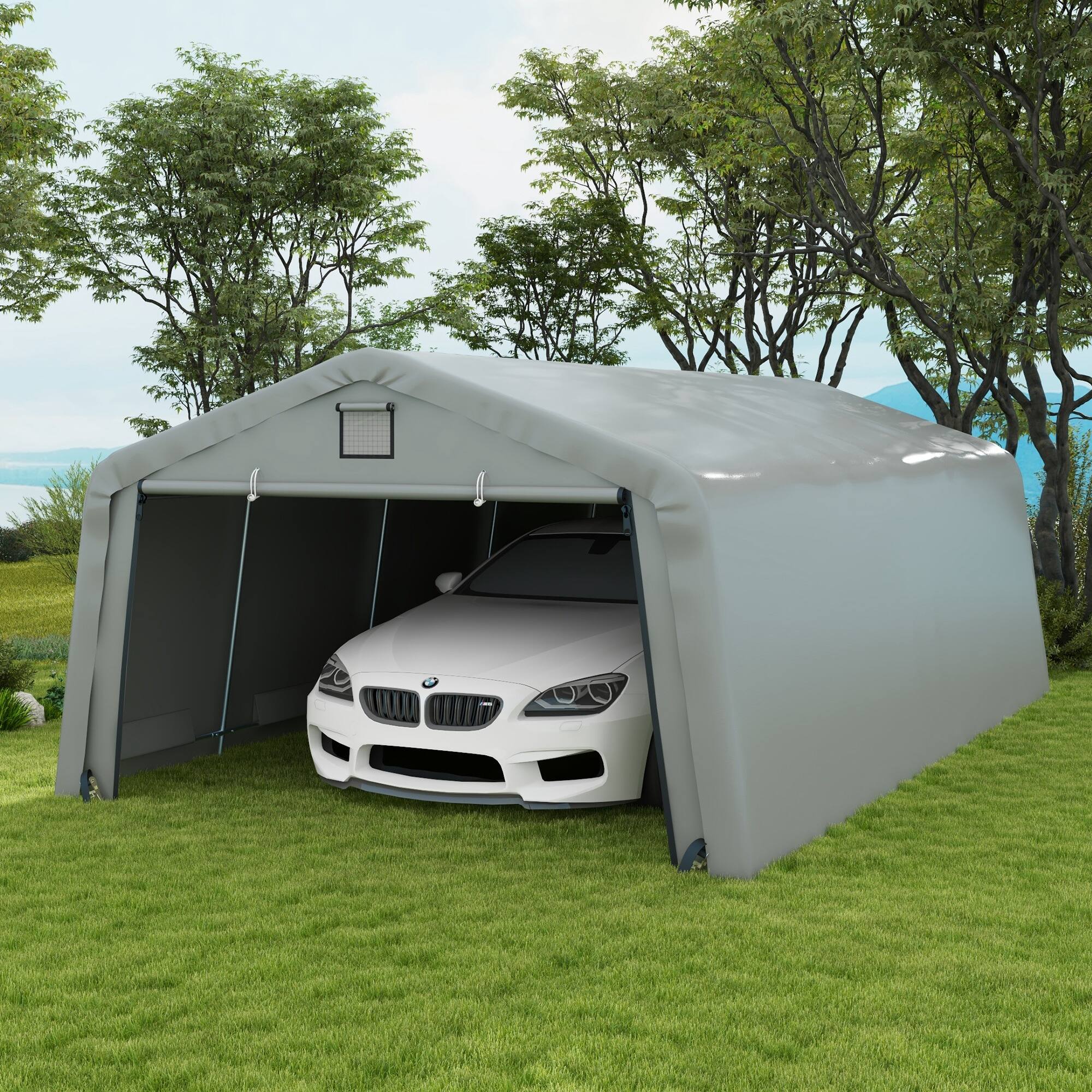 Alt View 1. Outsunny - 12' x 20' Heavy Duty Carport, Portable Garage Canopy Tent with 2 Ventilation Windows and Large Door, for Car - Light Gray.