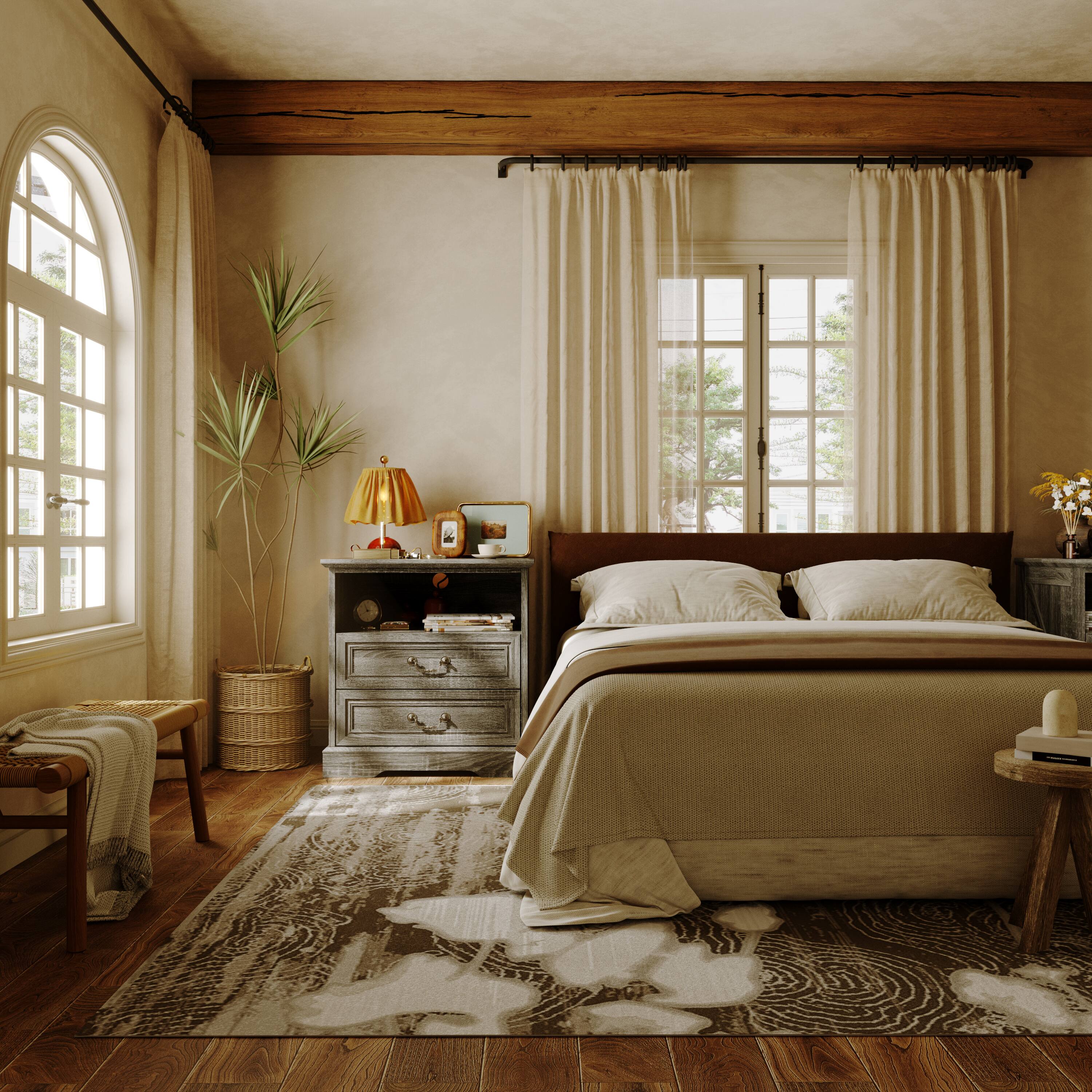 Alt View 6. Famapy - Farmhouse 2-Drawer Nightstand with Charging Station & Open Shelf, Rustic Bedside Table for Bedroom Furniture - Gray.