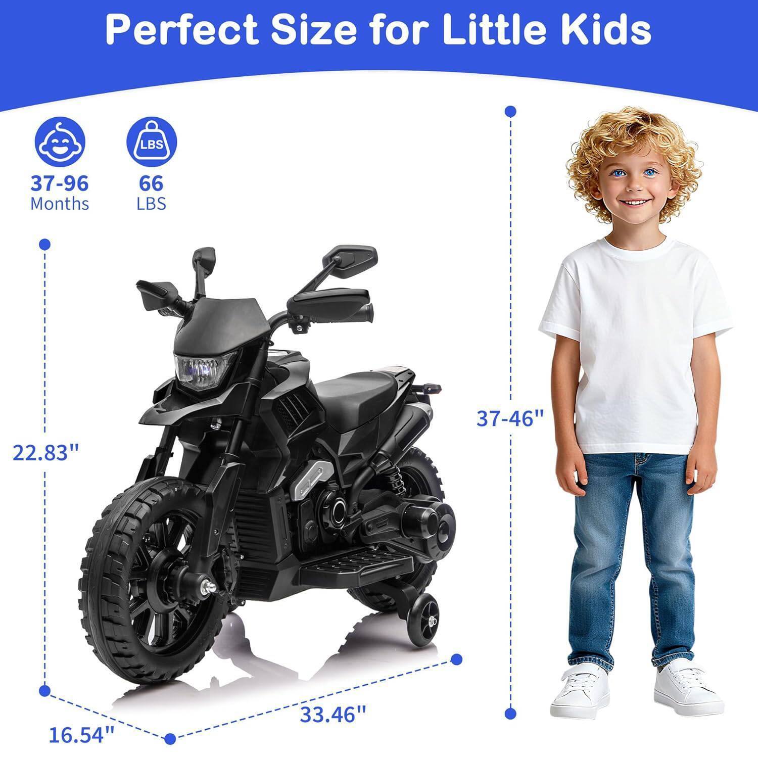 Perfect Size for Little Kids

37-96 Months

66 LBS

22.83"

37-46"

16.54"

33.46"