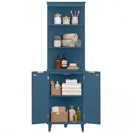 Costway - 68" Tall Corner Cabinet with Fluted Doors, Modern Bathroom Floor Storage Cabinet - Blue