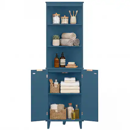 Front. Costway - Costway 68" Tall Corner Cabinet with Fluted Doors, Modern Bathroom Floor Storage Cabinet - Blue.