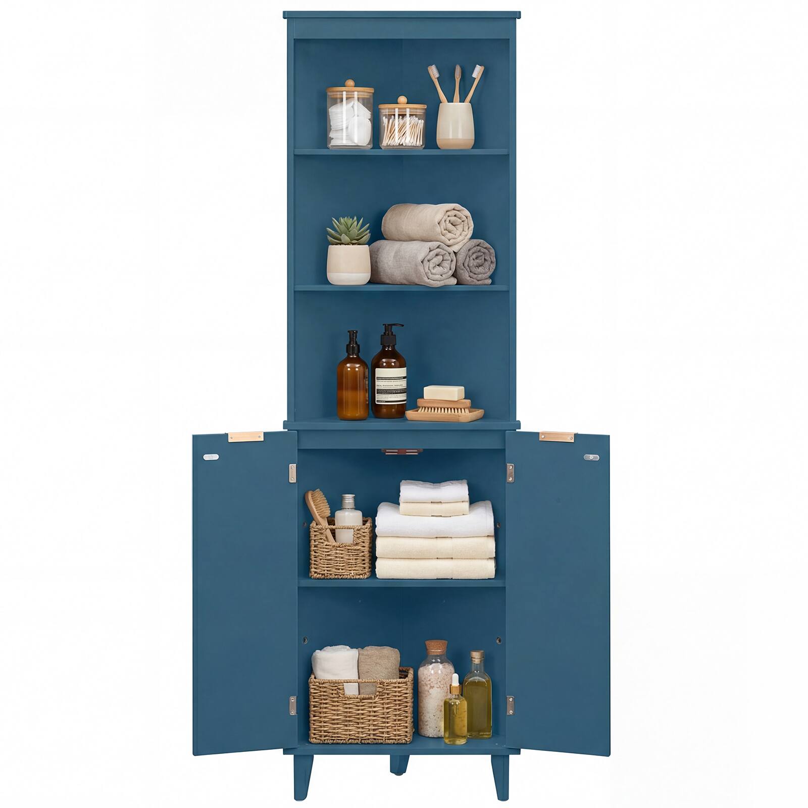 Front. Costway - Costway 68" Tall Corner Cabinet with Fluted Doors, Modern Bathroom Floor Storage Cabinet - Blue.