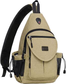 mosiso - Sling Backpack Canvas Crossbody Hiking Daypack Bag with Anti-theft Pocket - Khaki