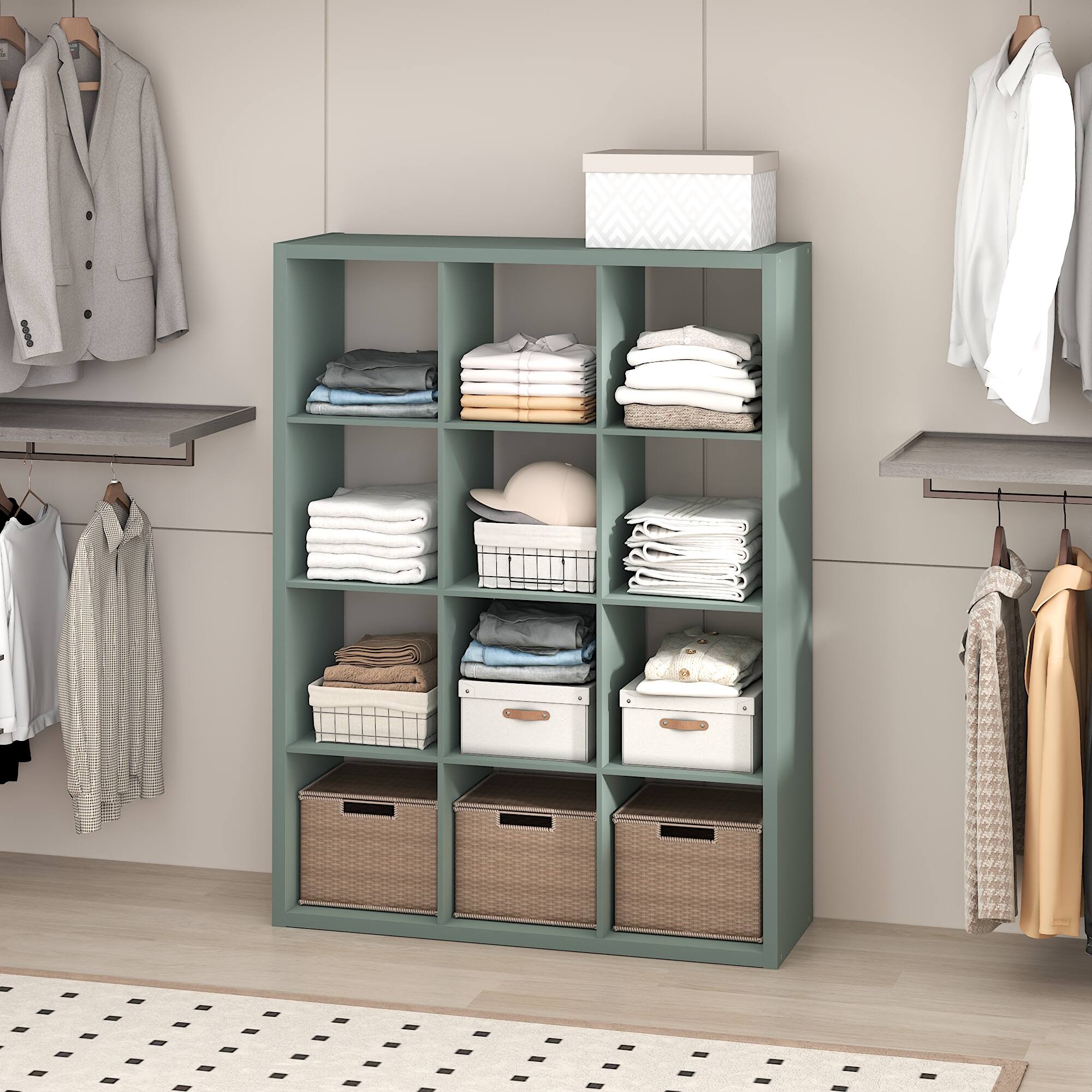 Alt View 1. Furinno - CUBIC Closet Organizers, 12-Cube Modular Organizer, Open Shelf, Extra Thick Frame, for Wardrobe, Bedroom, Living Room - Sage Green.