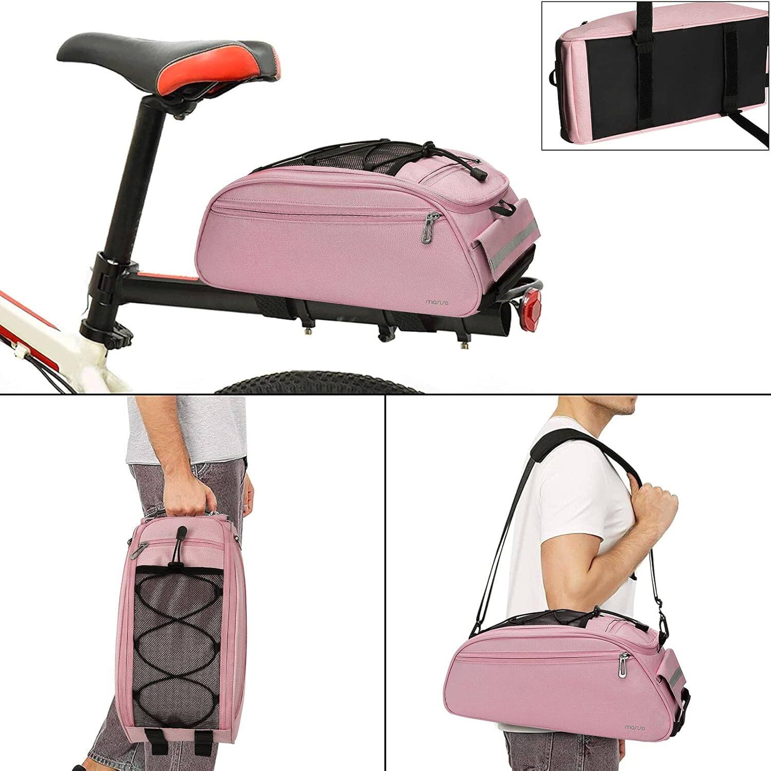 Back. mosiso - Bike Rack Bag Waterproof Bicycle Trunk Pannier  Cycling Bike Carrier Backseat Storage Luggage Saddle Shoulder Bag - Pink.