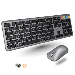 X9 - Wireless Bluetooth Keyboard and Mouse Combo (Bluetooth, 2.4Ghz, USB C Wired) - Multi-Device Rechargeable Slim Keyboar - Black