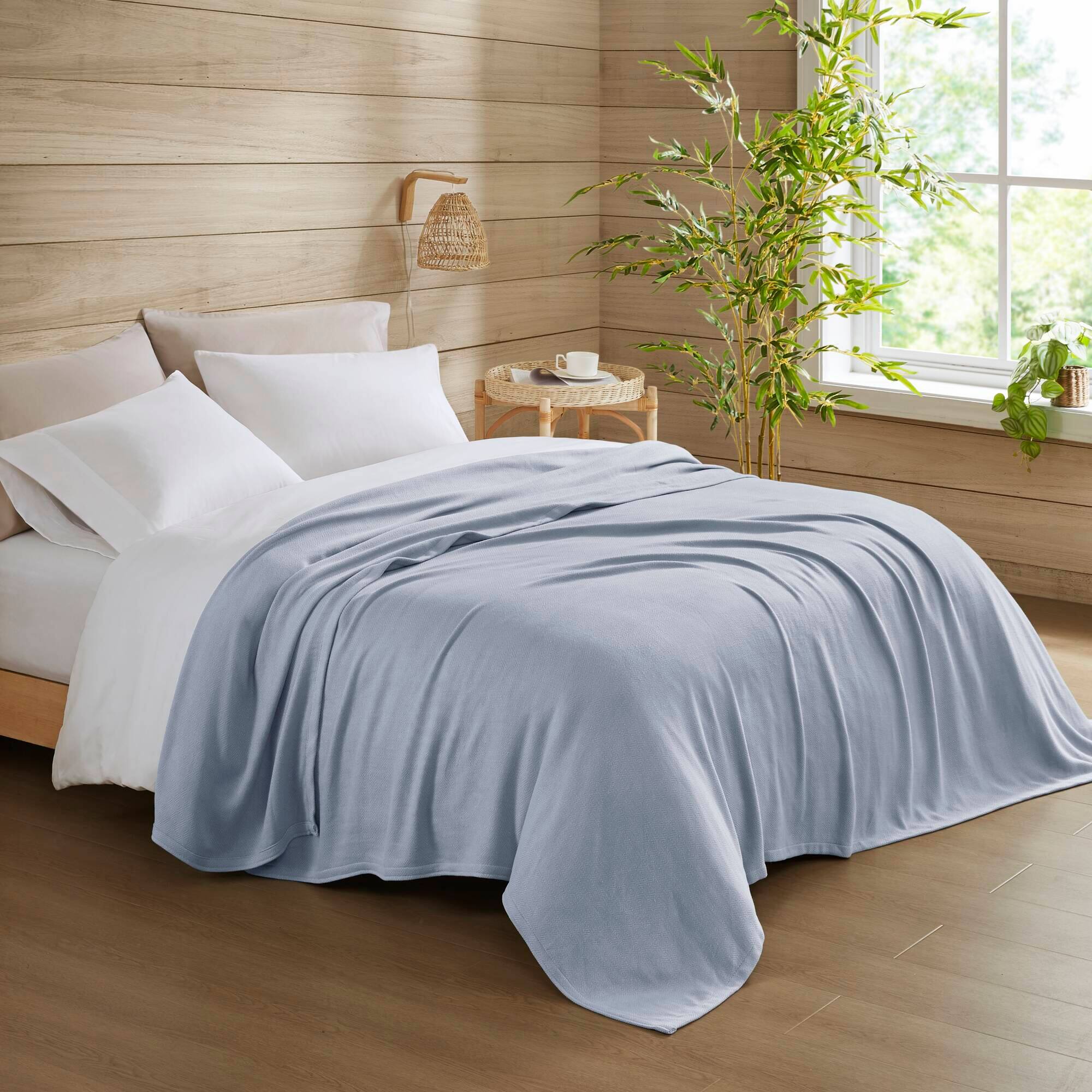 Alt View 1. Gracie Mills - Gracie Mills Kaelith Bamboo Cotton Rayon Blanket Textured - Light Blue.